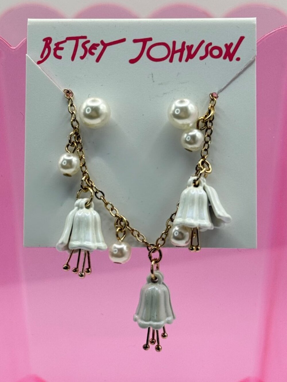 Betsey Johnson Lily of the Valley Necklace Earring Set Pearl New